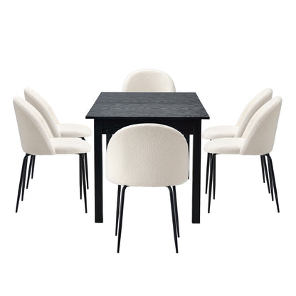 Oikiture 7pc Extendable Dining Table and Chairs Set Black &amp; White-Dining Table-PEROZ Accessories