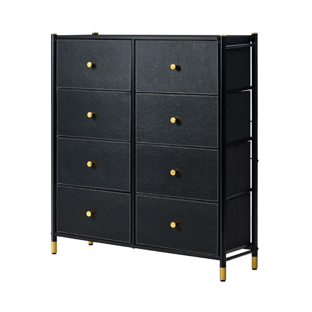 Oikiture 8 Chest of Drawers PU Fabric Black-Chest of Drawers-PEROZ Accessories