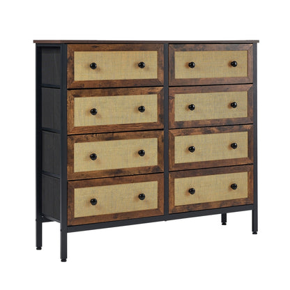 Oikiture 8 Chest of Drawers Rattan Fabric Dresser Tallboy-Chest of Drawers-PEROZ Accessories