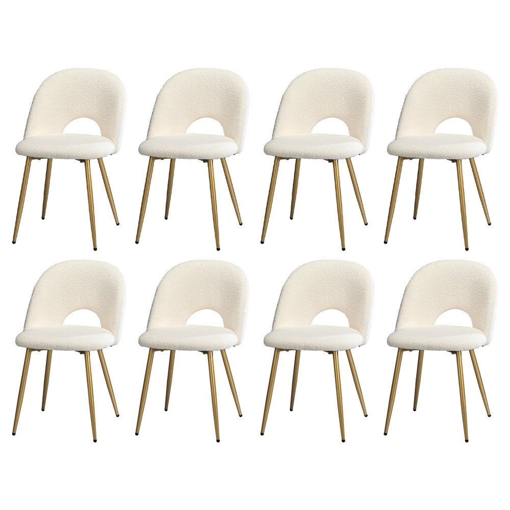 Oikiture 8PCS Dining Chairs Armchair Sherpa Golden White-Dining Chair-PEROZ Accessories