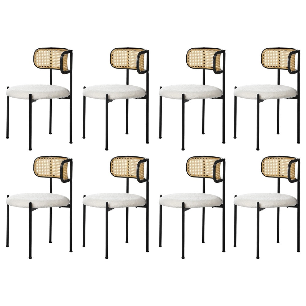 Oikiture 8x Dining Chair Round Boucle Rattan Backrest Black &amp; White-Dining Chair-PEROZ Accessories