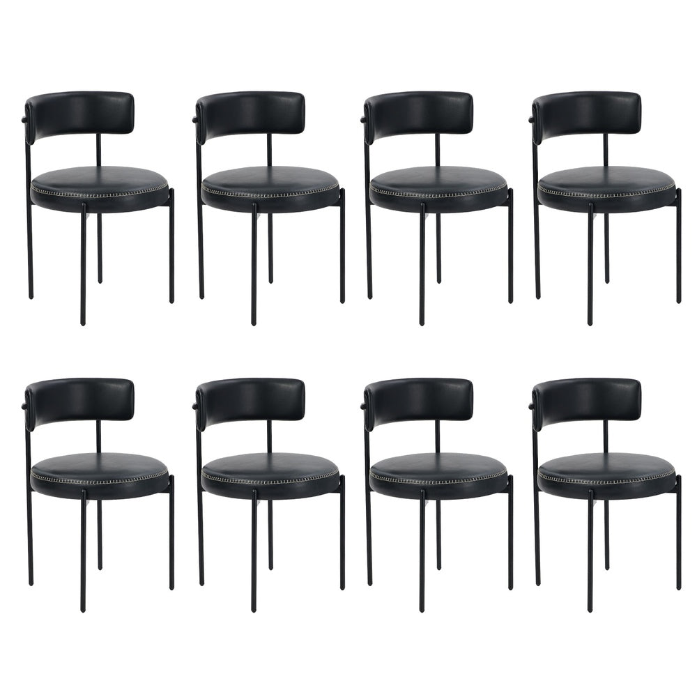 Oikiture 8x Dining Chair Round Leather Brown-Dining Chair-PEROZ Accessories