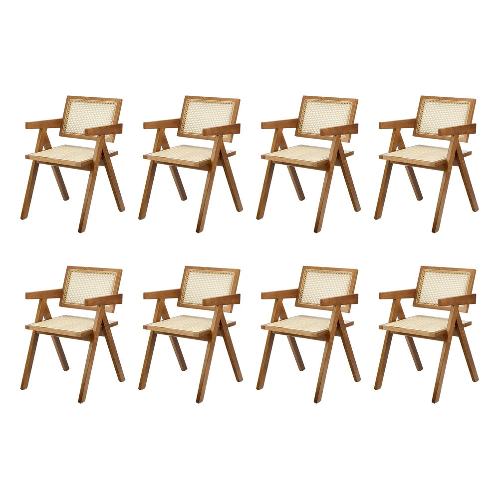 Oikiture 8x Dining Chairs Rattan Chair Wooden Walnut-Dining Chair-PEROZ Accessories