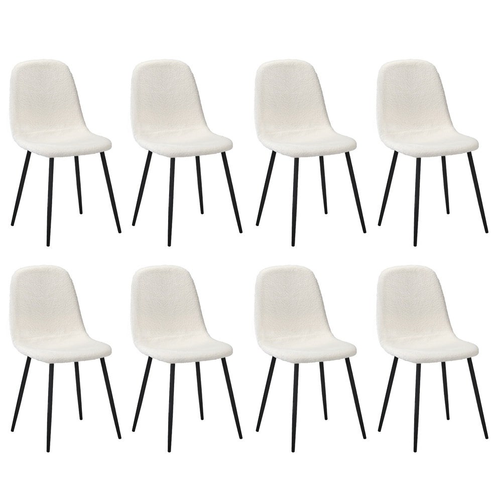 Oikiture 8x Dining Chairs Sherpa White and Black-Dining Chair-PEROZ Accessories