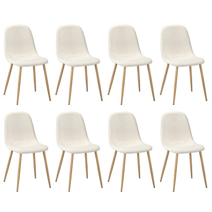 Oikiture 8x Dining Chairs Sherpa White and Wooden-Dining Chair-PEROZ Accessories