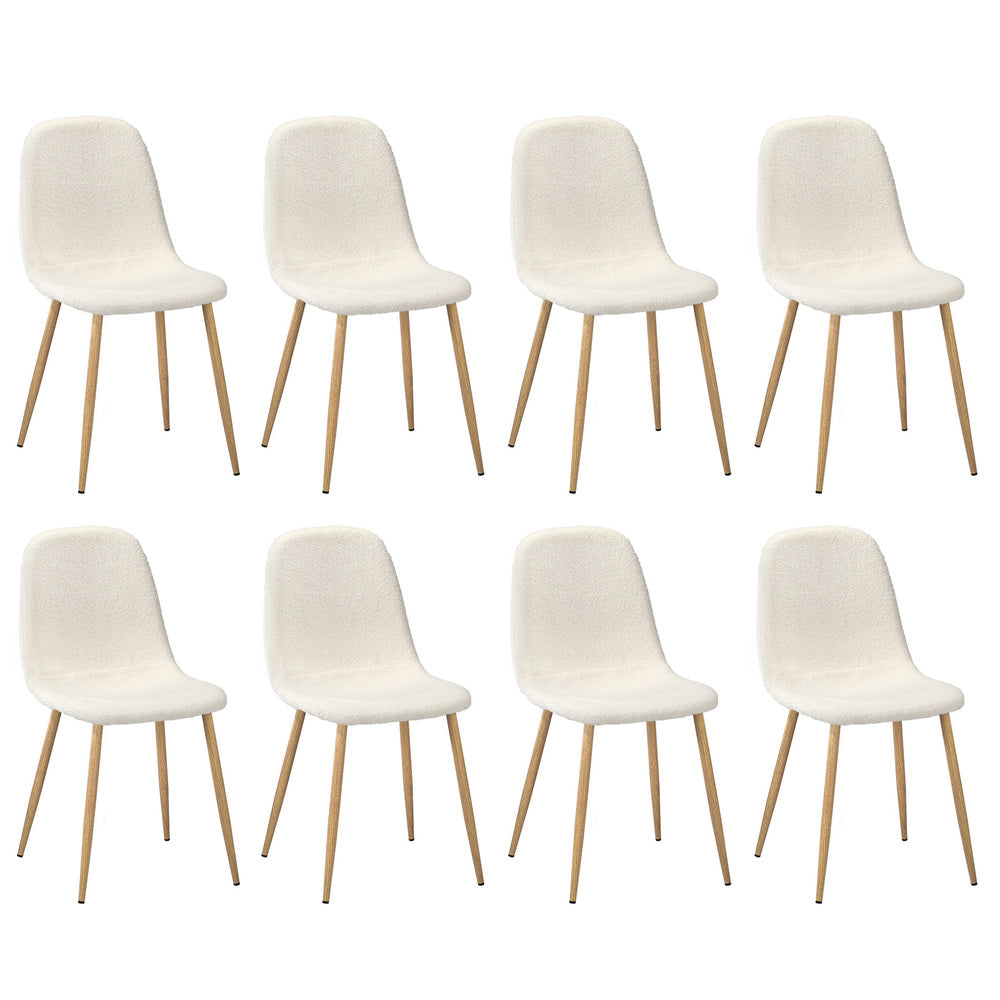 Oikiture 8x Dining Chairs Sherpa White and Wooden-Dining Chair-PEROZ Accessories
