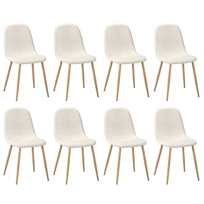 Oikiture 8x Dining Chairs Sherpa White and Wooden-Dining Chair-PEROZ Accessories