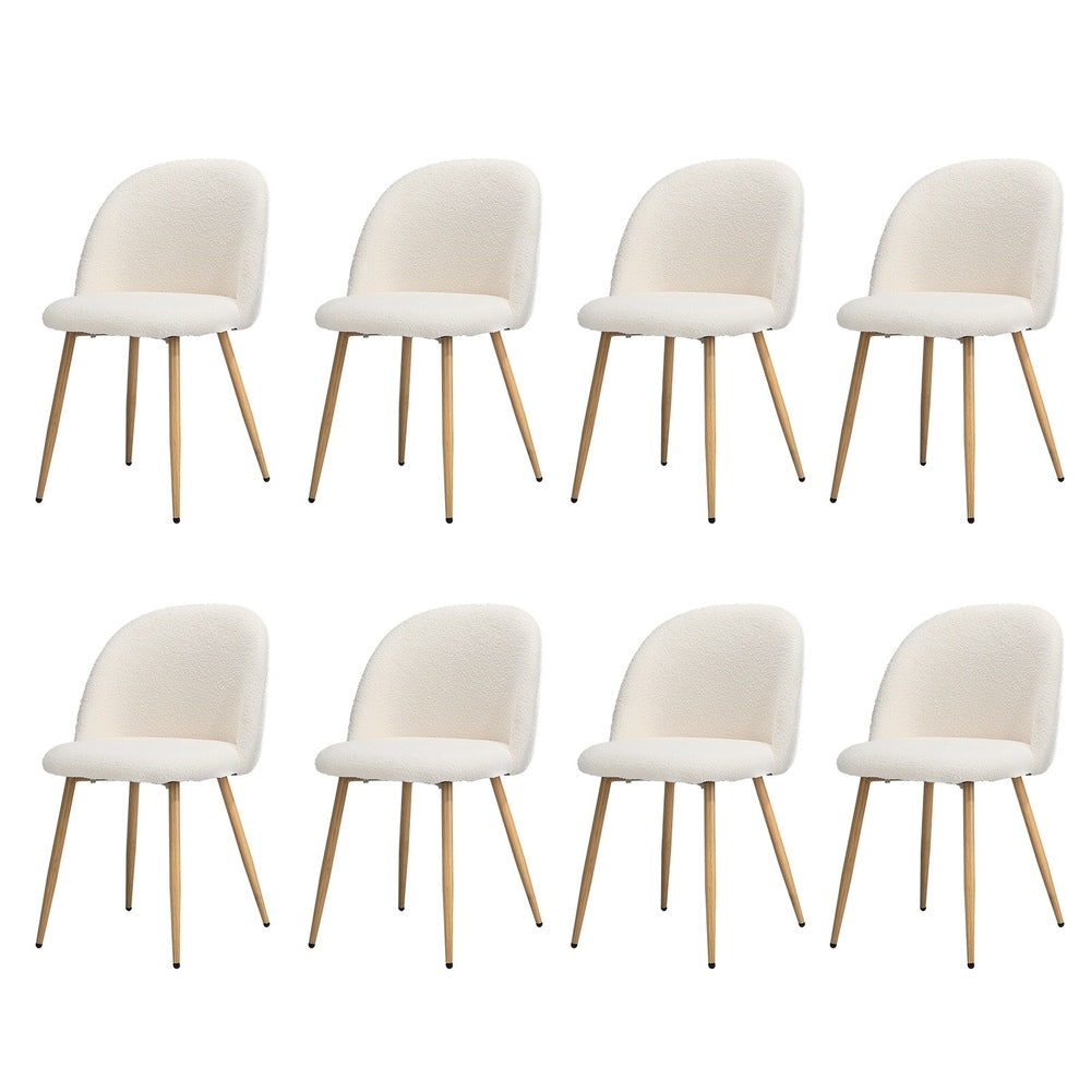 Oikiture 8x Dining Chairs Upholstered Sherpa Wooden White-Dining Chair-PEROZ Accessories