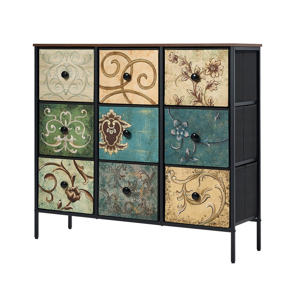 Oikiture 9 Chest of Drawers Fabric Lowboy Retro Vintage-Chest of Drawers-PEROZ Accessories