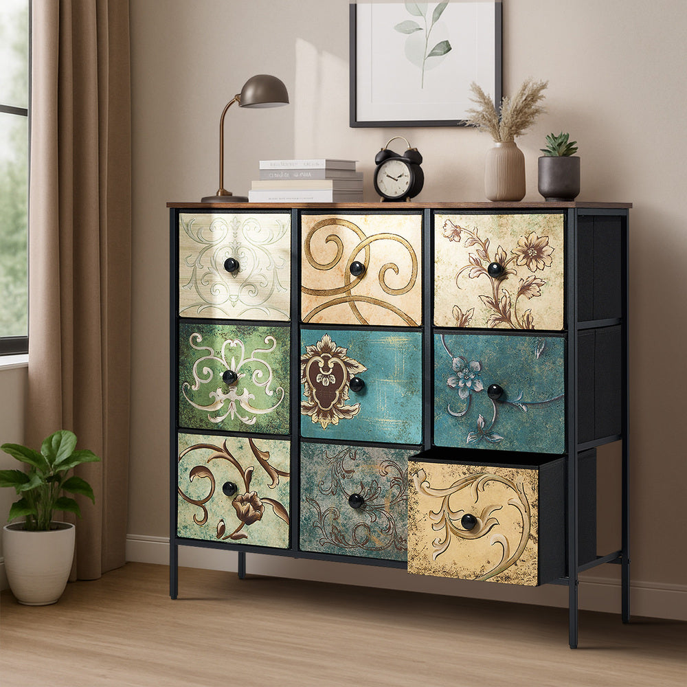 Oikiture 9 Chest of Drawers Fabric Lowboy Retro Vintage-Chest of Drawers-PEROZ Accessories