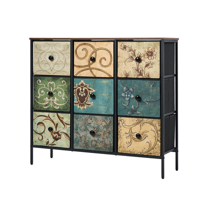 Oikiture 9 Chest of Drawers Fabric Lowboy Retro Vintage-Chest of Drawers-PEROZ Accessories