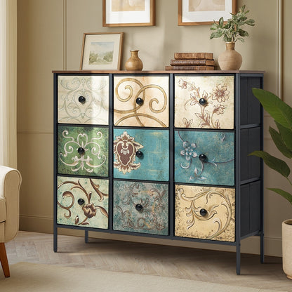 Oikiture 9 Chest of Drawers Fabric Lowboy Retro Vintage-Chest of Drawers-PEROZ Accessories