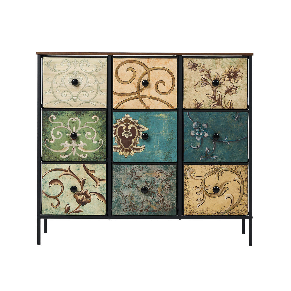 Oikiture 9 Chest of Drawers Fabric Lowboy Retro Vintage-Chest of Drawers-PEROZ Accessories