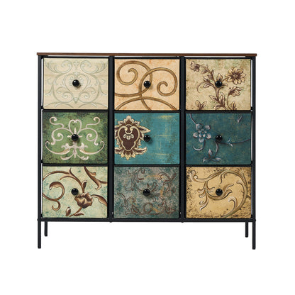 Oikiture 9 Chest of Drawers Fabric Lowboy Retro Vintage-Chest of Drawers-PEROZ Accessories