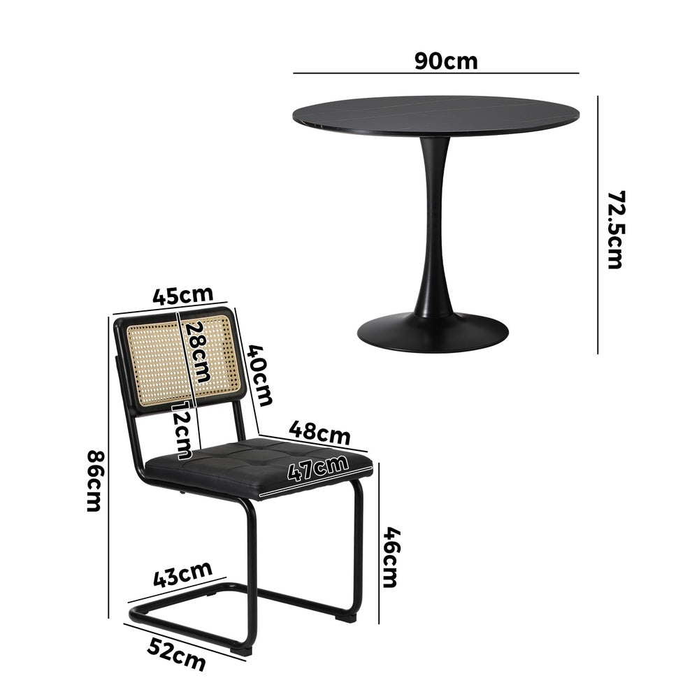 Oikiture 90cm Round Dining Table with 4PCS Dining Chairs PU Leather Black-Dining Sets-PEROZ Accessories