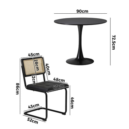 Oikiture 90cm Round Dining Table with 4PCS Dining Chairs PU Leather Black-Dining Sets-PEROZ Accessories