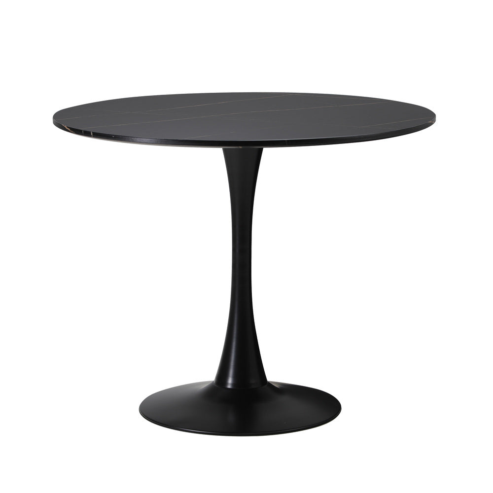 Oikiture 90cm Round Dining Table with 4PCS Dining Chairs PU Leather Black-Dining Sets-PEROZ Accessories