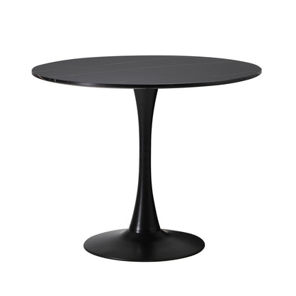 Oikiture 90cm Round Dining Table with 4PCS Dining Chairs PU Leather Black-Dining Sets-PEROZ Accessories