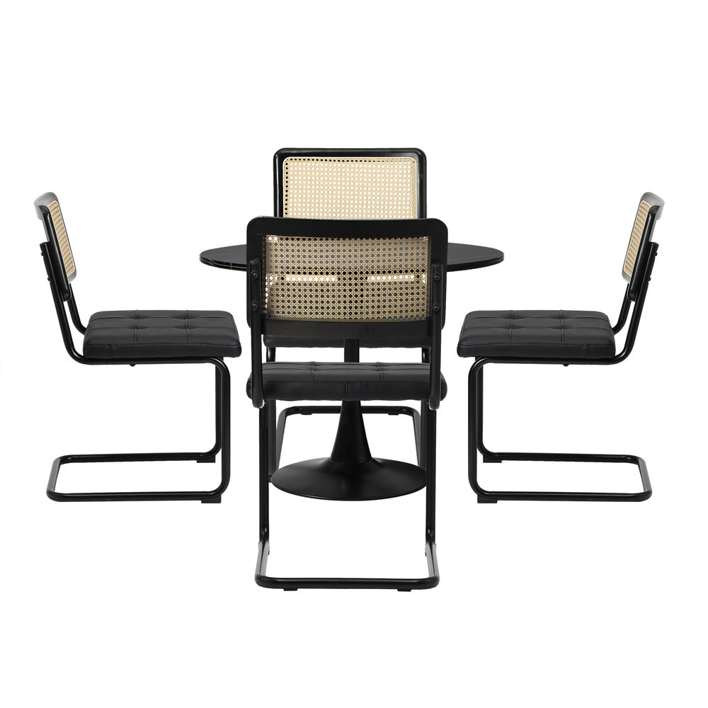 Oikiture 90cm Round Dining Table with 4PCS Dining Chairs PU Leather Black-Dining Sets-PEROZ Accessories