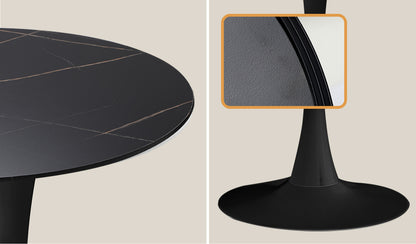 Oikiture 90cm Round Dining Table with 4PCS Dining Chairs PU Leather Black-Dining Sets-PEROZ Accessories