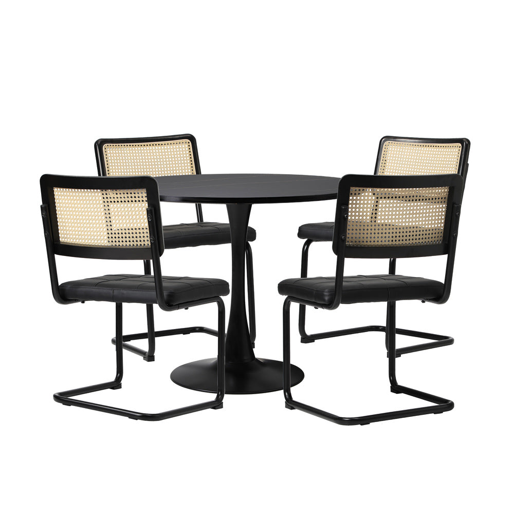 Oikiture 90cm Round Dining Table with 4PCS Dining Chairs PU Leather Black-Dining Sets-PEROZ Accessories