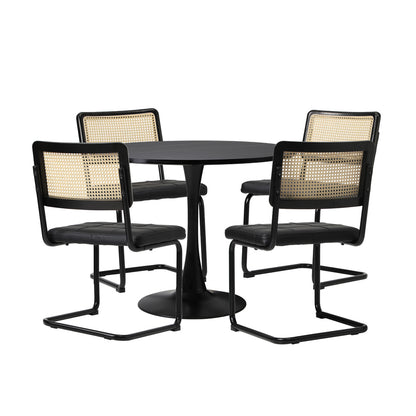 Oikiture 90cm Round Dining Table with 4PCS Dining Chairs PU Leather Black-Dining Sets-PEROZ Accessories
