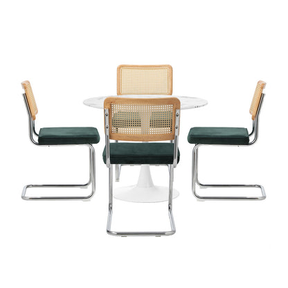 Oikiture 90cm Round Dining Table with 4PCS Dining Chairs Velvet White&amp;Green-Dining Sets-PEROZ Accessories