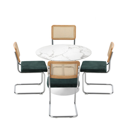 Oikiture 90cm Round Dining Table with 4PCS Dining Chairs Velvet White&amp;Green-Dining Sets-PEROZ Accessories