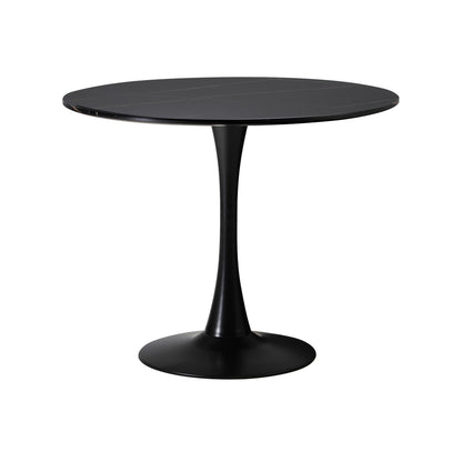 Oikiture 90cm Round Dining Table with 4x Dining Chairs Boucle Black &amp; White-Dining Set-PEROZ Accessories