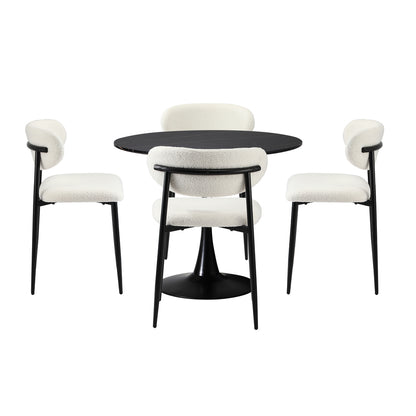 Oikiture 90cm Round Dining Table with 4x Dining Chairs Boucle Black &amp; White-Dining Set-PEROZ Accessories