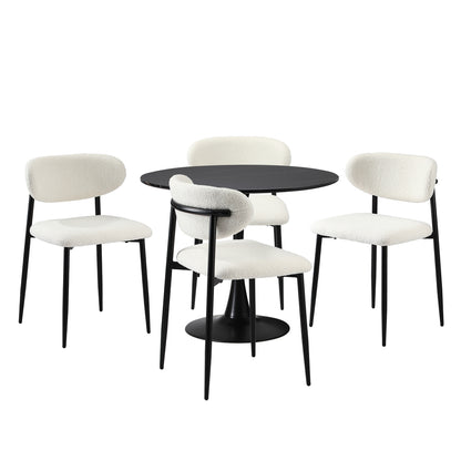 Oikiture 90cm Round Dining Table with 4x Dining Chairs Boucle Black &amp; White-Dining Set-PEROZ Accessories