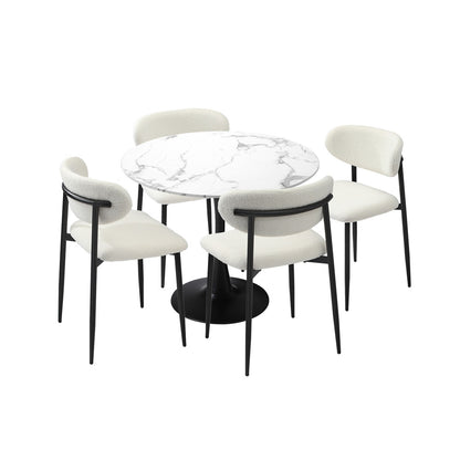 Oikiture 90cm Round Dining Table with 4x Dining Chairs Boucle White-Dining Set-PEROZ Accessories