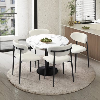 Oikiture 90cm Round Dining Table with 4x Dining Chairs Boucle White-Dining Set-PEROZ Accessories