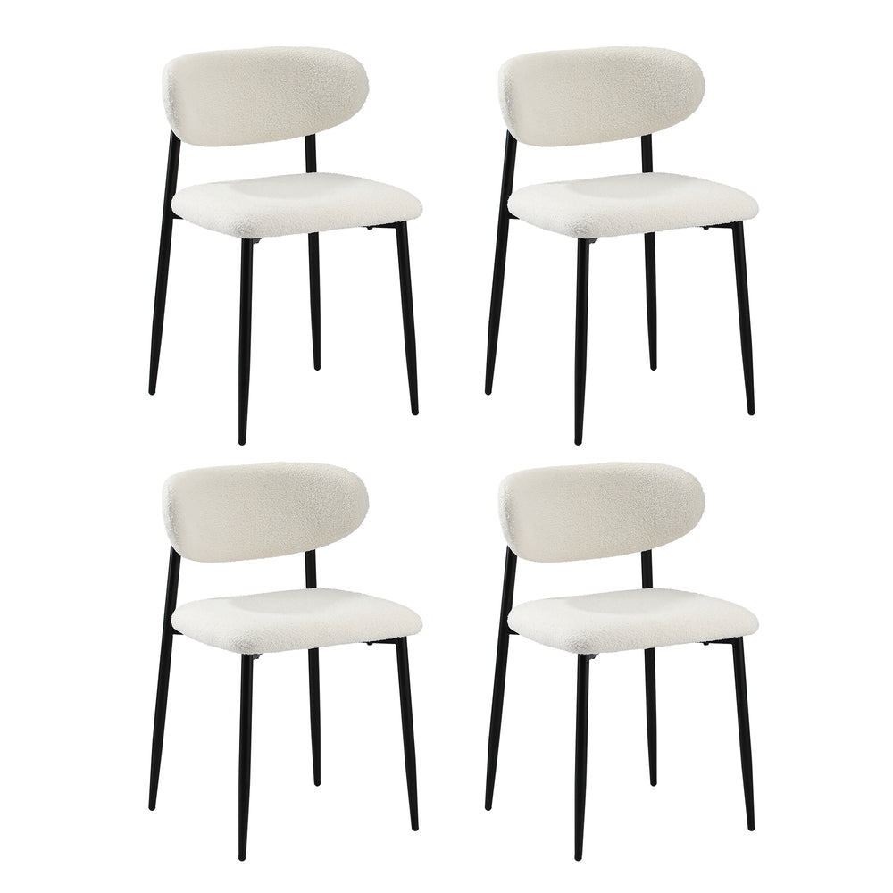 Oikiture 90cm Round Dining Table with 4x Dining Chairs Boucle White-Dining Set-PEROZ Accessories