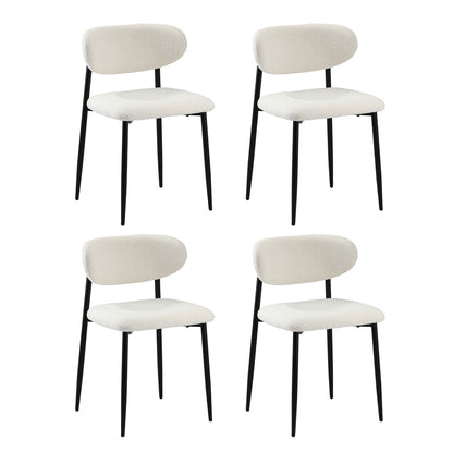 Oikiture 90cm Round Dining Table with 4x Dining Chairs Boucle White-Dining Set-PEROZ Accessories