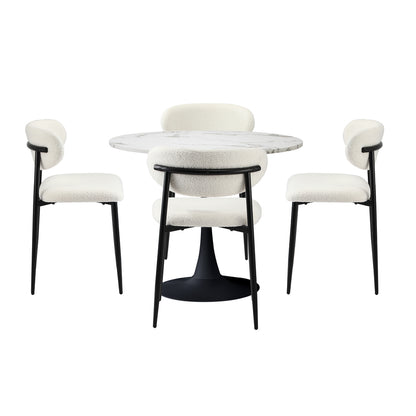 Oikiture 90cm Round Dining Table with 4x Dining Chairs Boucle White-Dining Set-PEROZ Accessories