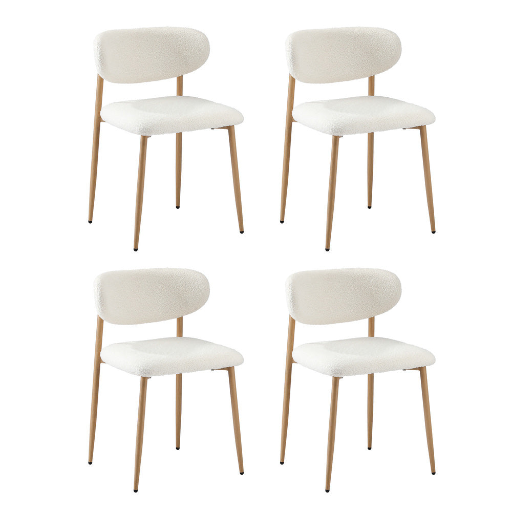 Oikiture 90cm Round Dining Table with 4x Dining Chairs Boucle White&amp;Gold-Dining Sets-PEROZ Accessories