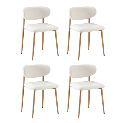 Oikiture 90cm Round Dining Table with 4x Dining Chairs Boucle White&amp;Gold-Dining Sets-PEROZ Accessories