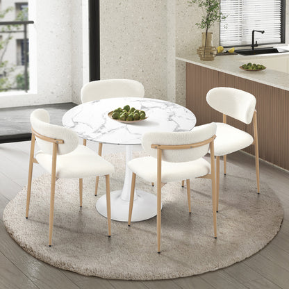 Oikiture 90cm Round Dining Table with 4x Dining Chairs Boucle White&amp;Gold-Dining Sets-PEROZ Accessories