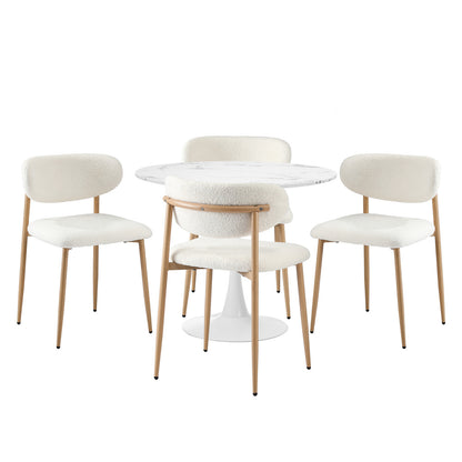 Oikiture 90cm Round Dining Table with 4x Dining Chairs Boucle White&amp;Gold-Dining Sets-PEROZ Accessories