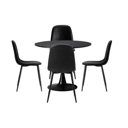 Oikiture 90cm Round Dining Table with 4x Dining Chairs PU Leather Black-Dining Set-PEROZ Accessories
