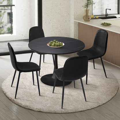 Oikiture 90cm Round Dining Table with 4x Dining Chairs PU Leather Black-Dining Set-PEROZ Accessories