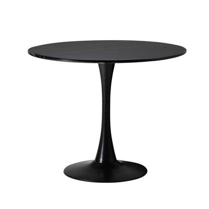 Oikiture 90cm Round Dining Table with 4x Dining Chairs PU Leather Black-Dining Set-PEROZ Accessories