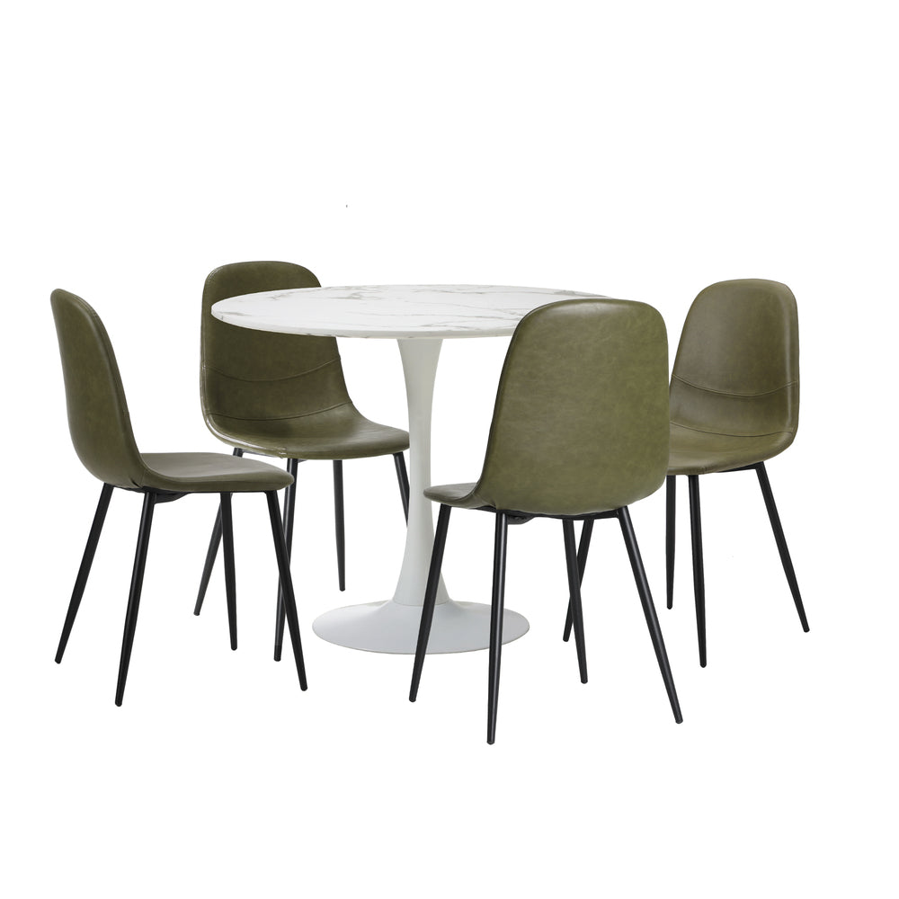 Oikiture 90cm Round Dining Table with 4x Dining Chairs PU Leather Green-Dining Set-PEROZ Accessories