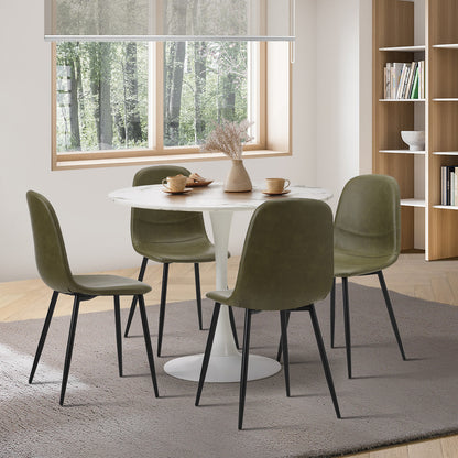 Oikiture 90cm Round Dining Table with 4x Dining Chairs PU Leather Green-Dining Set-PEROZ Accessories