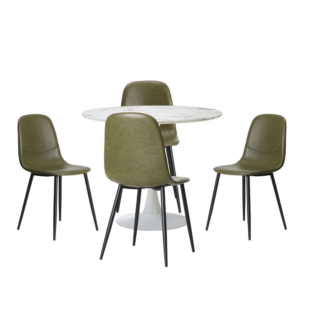Oikiture 90cm Round Dining Table with 4x Dining Chairs PU Leather Green-Dining Set-PEROZ Accessories