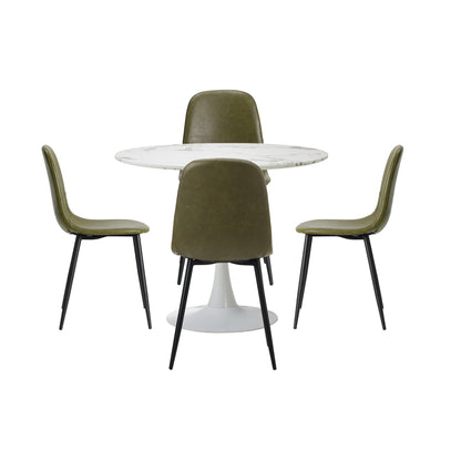 Oikiture 90cm Round Dining Table with 4x Dining Chairs PU Leather Green-Dining Set-PEROZ Accessories