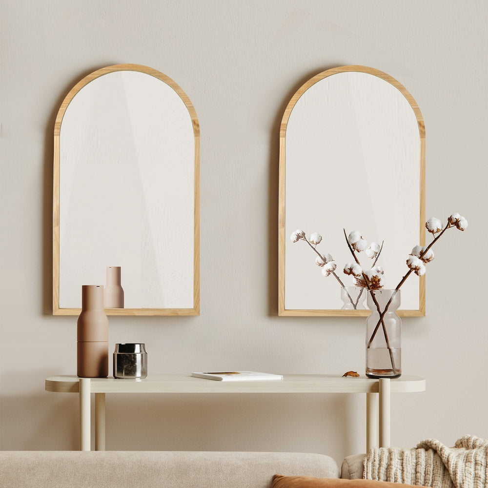 Oikiture Arched Wall Mirrors 86x50cm Wooden Set of 2-Wall Mirror-PEROZ Accessories