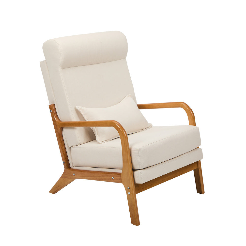 Oikiture Armchair Linen Fabric Lounge Chair with Lumbar Pillow Beige-Armchair-PEROZ Accessories