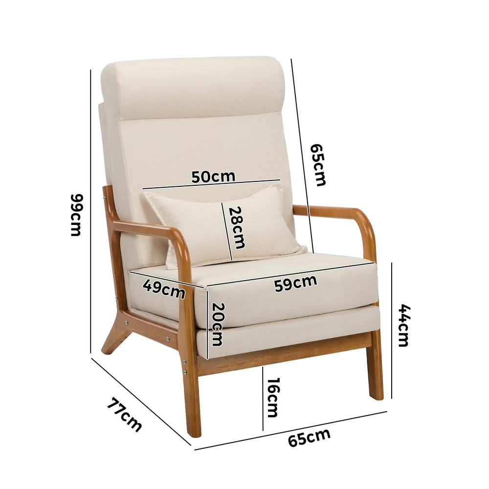 Oikiture Armchair Linen Fabric Lounge Chair with Lumbar Pillow Beige-Armchair-PEROZ Accessories